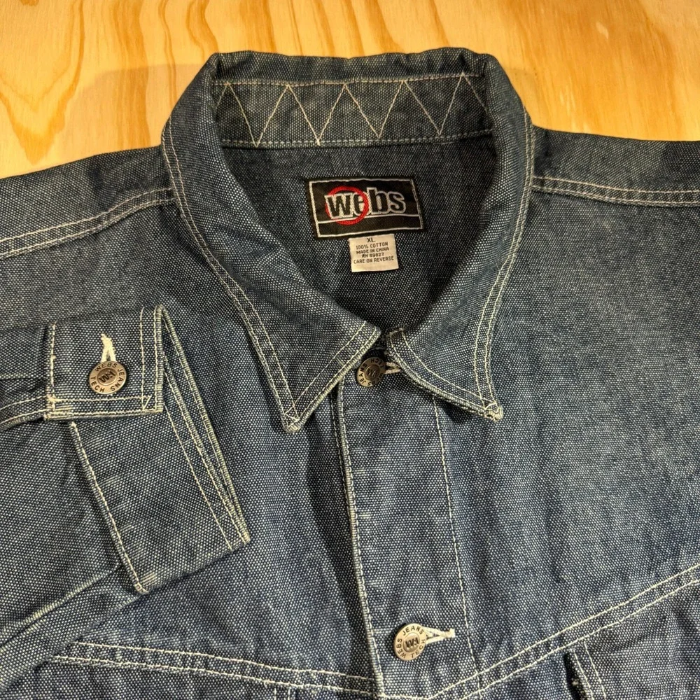 Webs Jeans Tech Men's XL Blue Denim Jacket Vintage Style Contrast Stitch Cotton